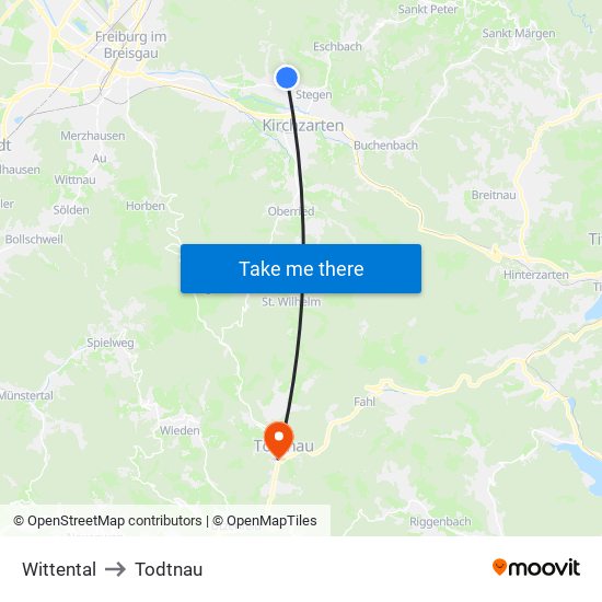 Wittental to Todtnau map