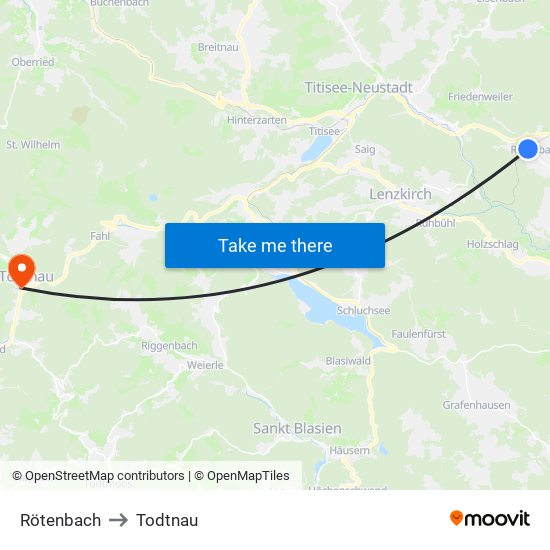 Rötenbach to Todtnau map