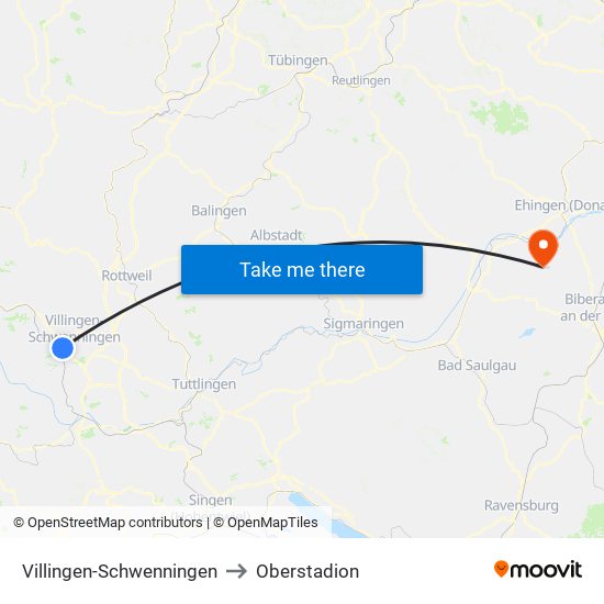 Villingen-Schwenningen to Oberstadion map