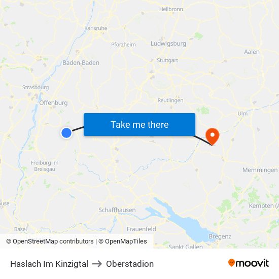 Haslach Im Kinzigtal to Oberstadion map