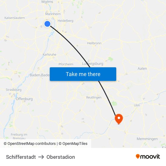 Schifferstadt to Oberstadion map