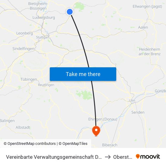 Vereinbarte Verwaltungsgemeinschaft Der Stadt Backnang to Oberstadion map