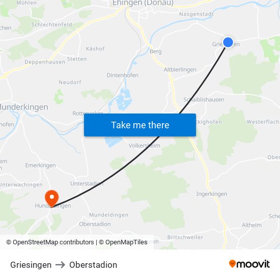 Griesingen to Oberstadion map