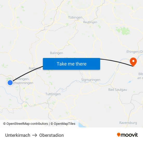 Unterkirnach to Oberstadion map