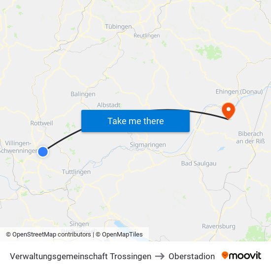 Verwaltungsgemeinschaft Trossingen to Oberstadion map