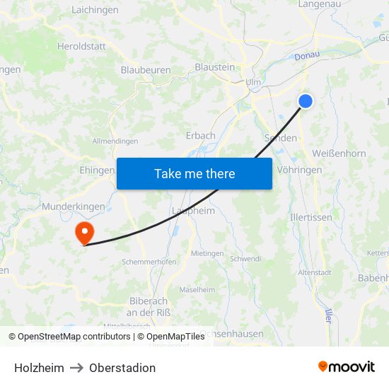 Holzheim to Oberstadion map