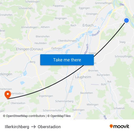 Illerkirchberg to Oberstadion map