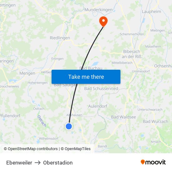 Ebenweiler to Oberstadion map