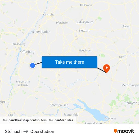 Steinach to Oberstadion map