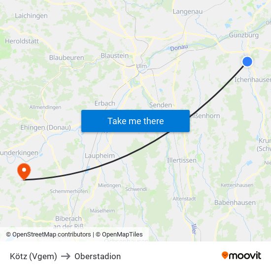 Kötz (Vgem) to Oberstadion map