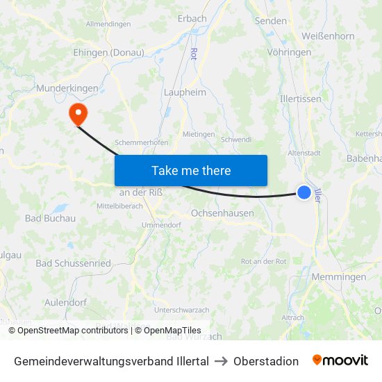 Gemeindeverwaltungsverband Illertal to Oberstadion map