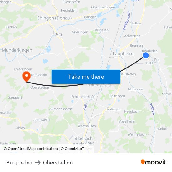 Burgrieden to Oberstadion map