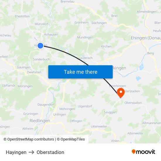 Hayingen to Oberstadion map
