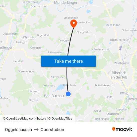 Oggelshausen to Oberstadion map