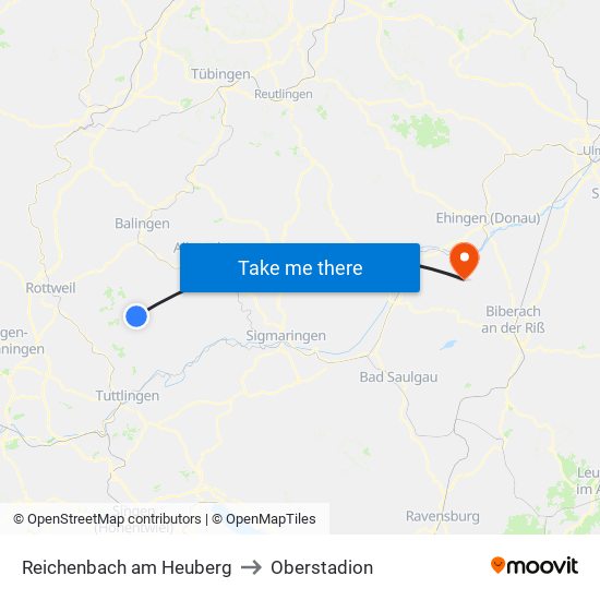 Reichenbach am Heuberg to Oberstadion map