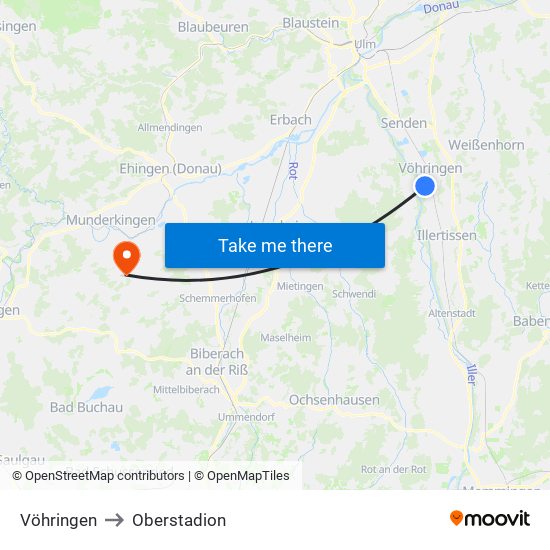 Vöhringen to Oberstadion map