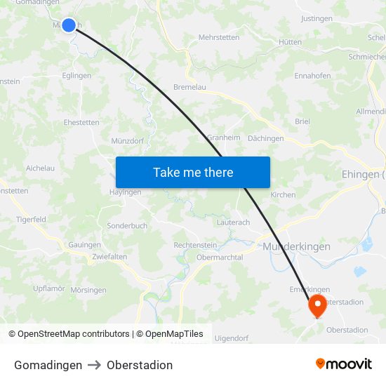 Gomadingen to Oberstadion map