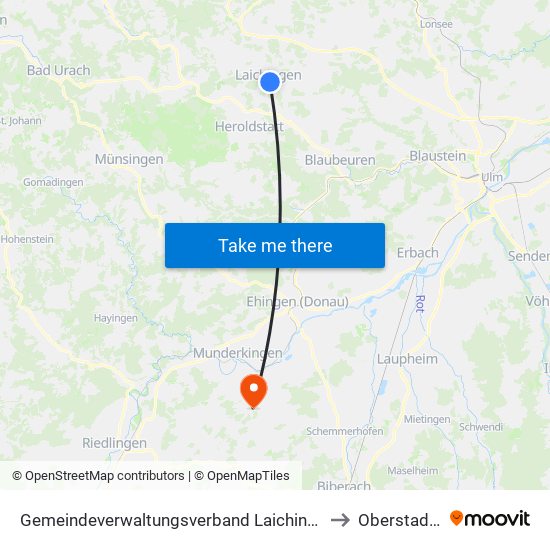 Gemeindeverwaltungsverband Laichinger Alb to Oberstadion map
