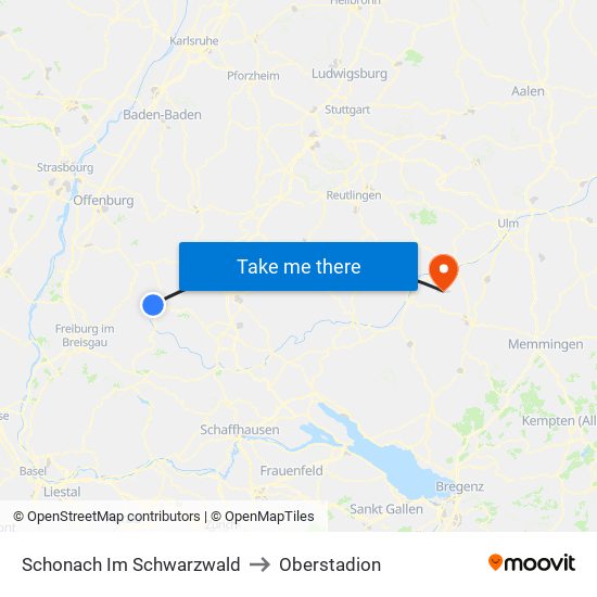 Schonach Im Schwarzwald to Oberstadion map