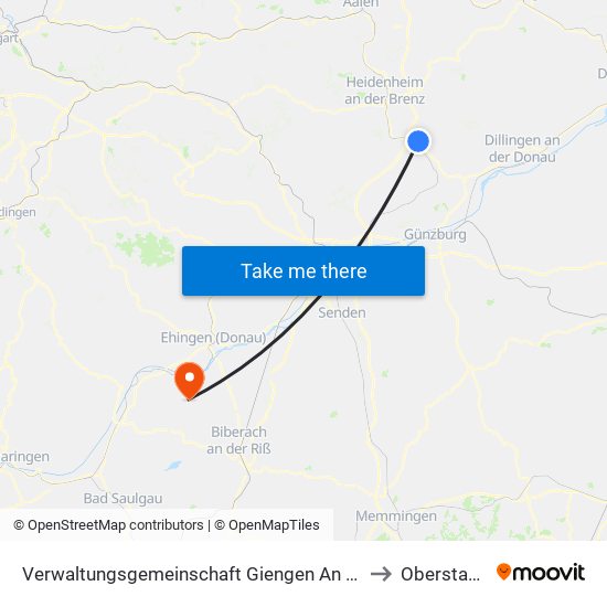 Verwaltungsgemeinschaft Giengen An Der Brenz to Oberstadion map