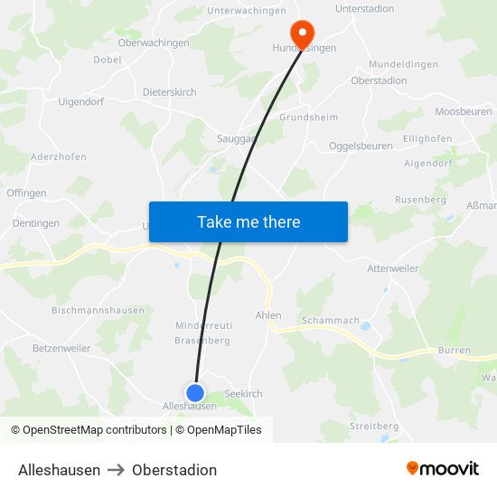 Alleshausen to Oberstadion map