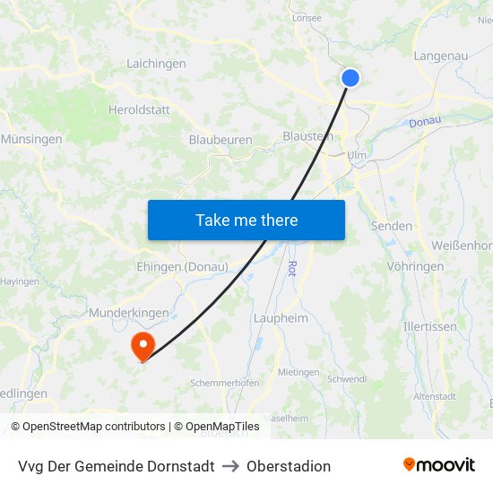 Vvg Der Gemeinde Dornstadt to Oberstadion map