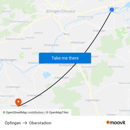 Öpfingen to Oberstadion map