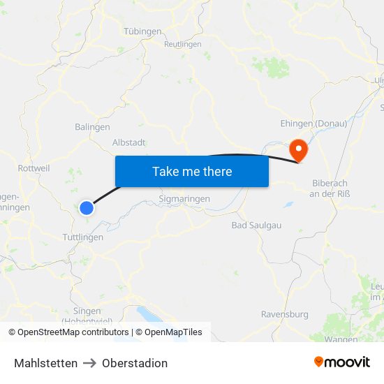 Mahlstetten to Oberstadion map