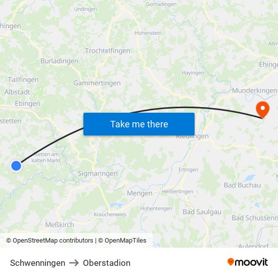 Schwenningen to Oberstadion map