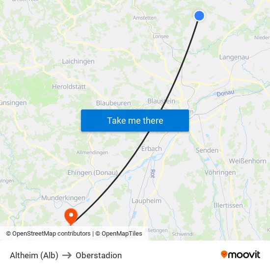 Altheim (Alb) to Oberstadion map