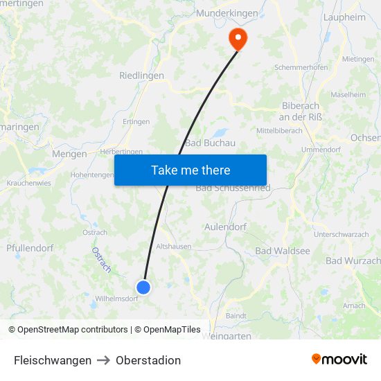 Fleischwangen to Oberstadion map