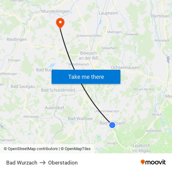 Bad Wurzach to Oberstadion map