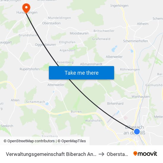 Verwaltungsgemeinschaft Biberach An Der Riß to Oberstadion map