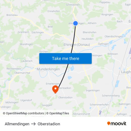 Allmendingen to Oberstadion map