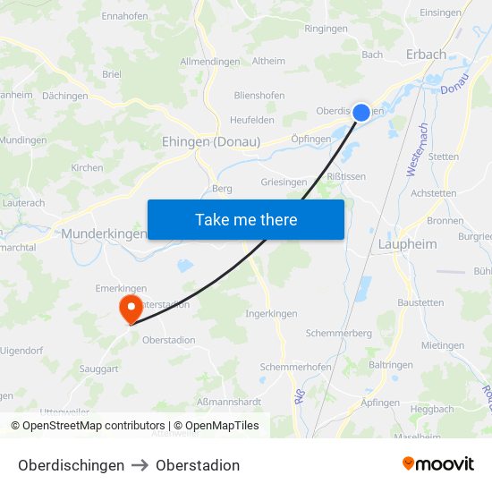 Oberdischingen to Oberstadion map