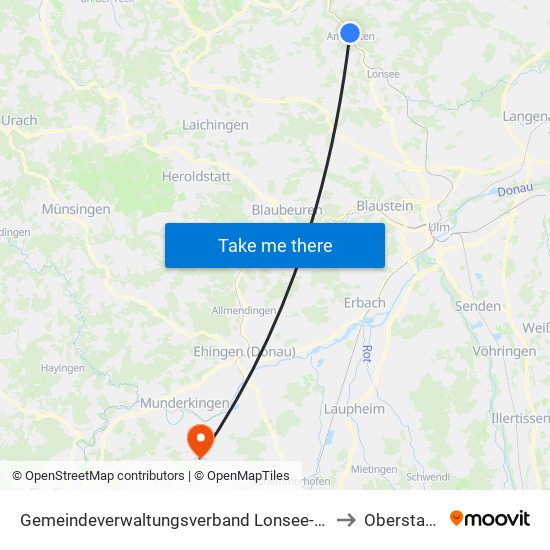 Gemeindeverwaltungsverband Lonsee-Amstetten to Oberstadion map