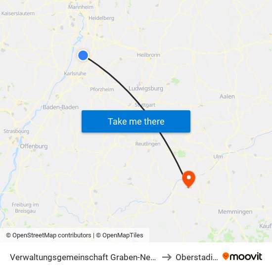 Verwaltungsgemeinschaft Graben-Neudorf to Oberstadion map