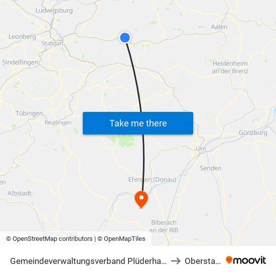 Gemeindeverwaltungsverband Plüderhausen-Urbach to Oberstadion map