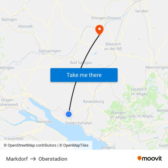 Markdorf to Oberstadion map