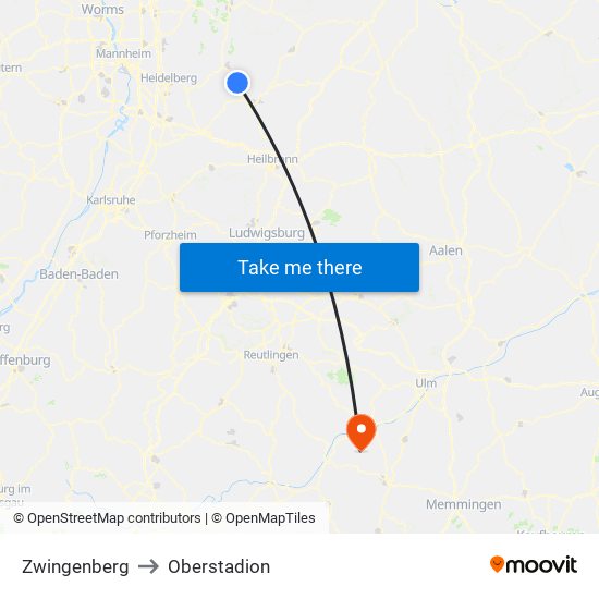 Zwingenberg to Oberstadion map