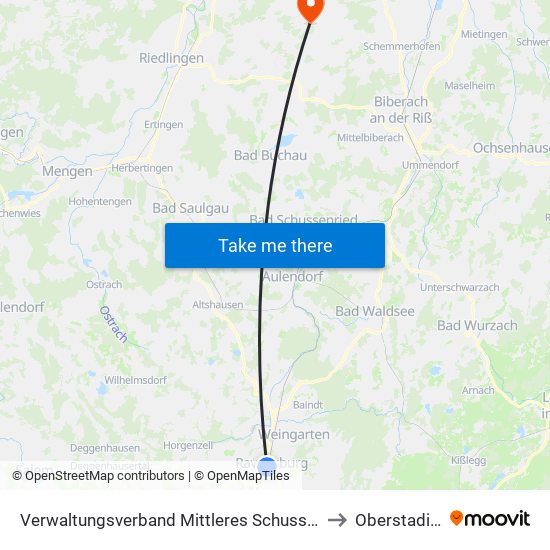 Verwaltungsverband Mittleres Schussental to Oberstadion map