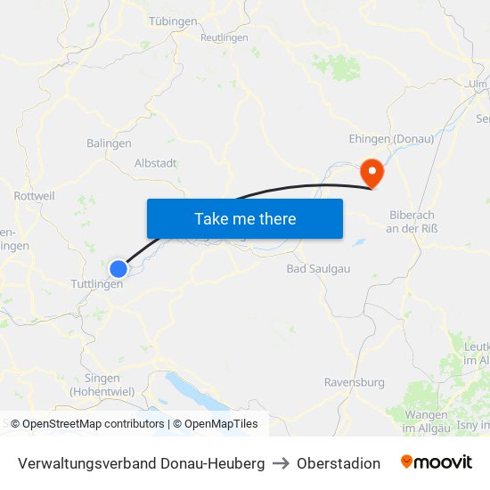Verwaltungsverband Donau-Heuberg to Oberstadion map
