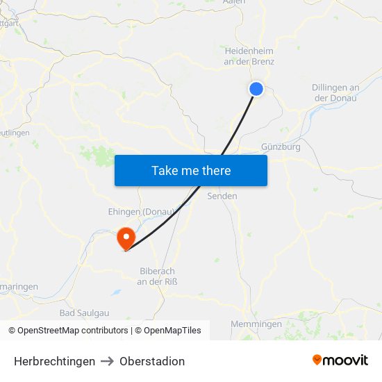 Herbrechtingen to Oberstadion map