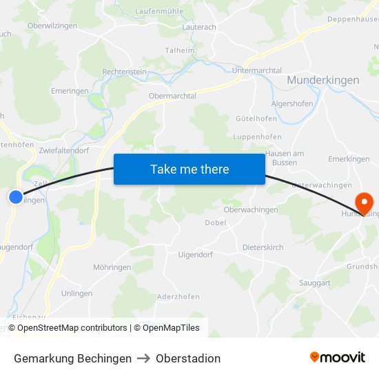 Gemarkung Bechingen to Oberstadion map