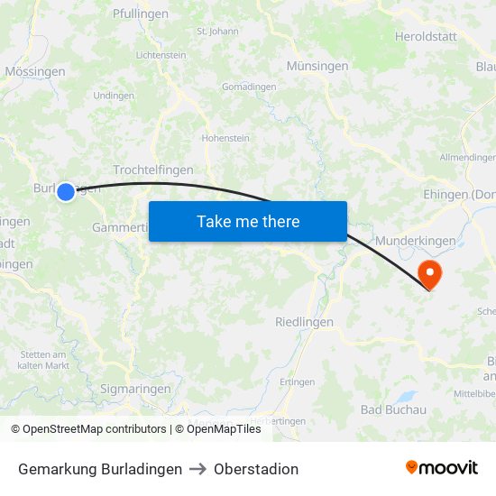 Gemarkung Burladingen to Oberstadion map