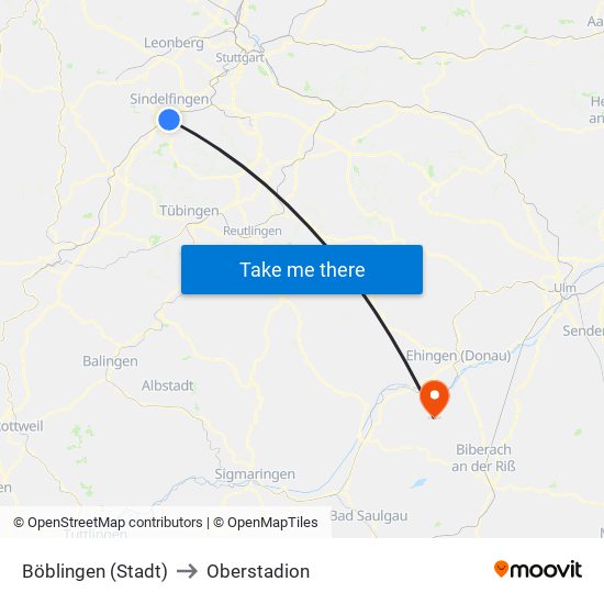 Böblingen (Stadt) to Oberstadion map