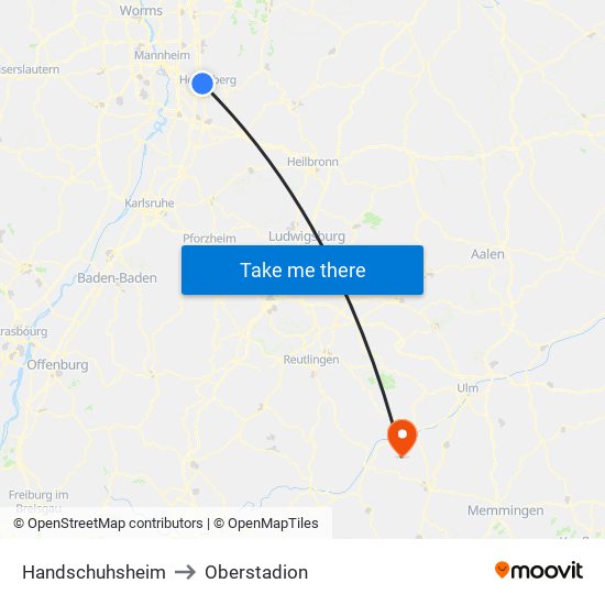 Handschuhsheim to Oberstadion map