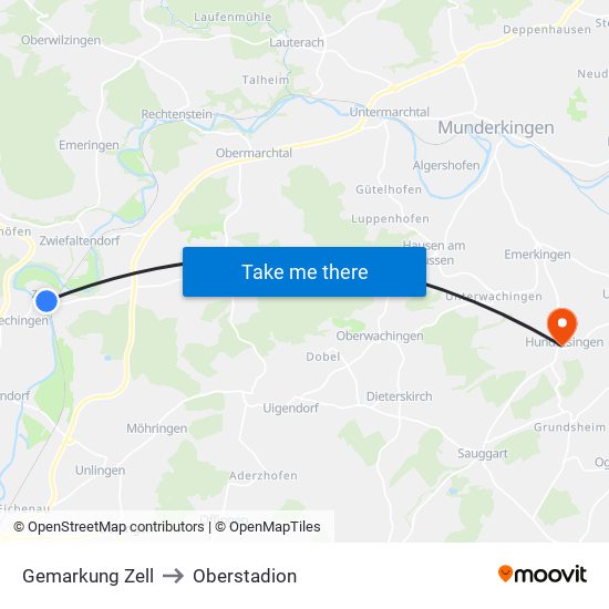 Gemarkung Zell to Oberstadion map