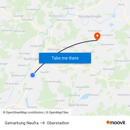 Gemarkung Neufra to Oberstadion map