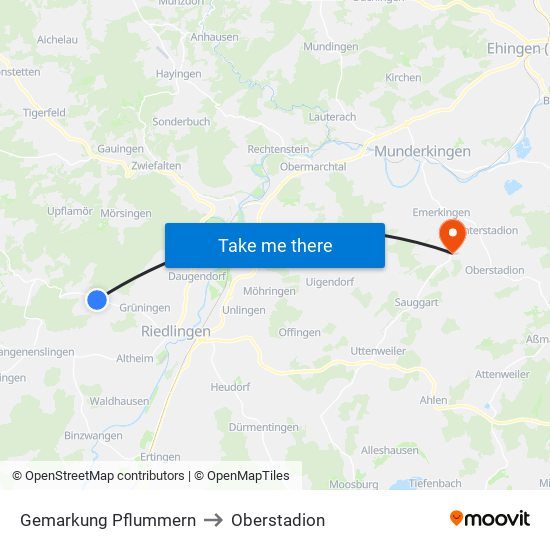 Gemarkung Pflummern to Oberstadion map